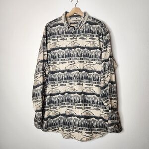 Woolrich Mens XXL 2XL Fish Camping Graphic Button Shirt Flannel Wilderness